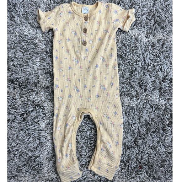 Modern Moments Yellow Floral Waffle Knit Jumpsuit Romper Buttons 24 Months - Picture 1 of 7